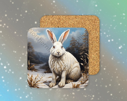 Winter Hare Portrait Winter Square Coaster