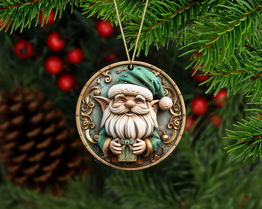 Jolly Christmas Elf with Gift Christmas Ornament