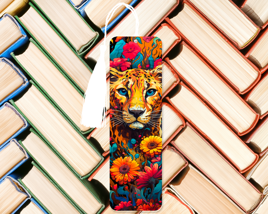 Vibrant Leopard With Flowers Bookmark