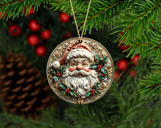 Classic Santa Claus with Holly Christmas Ornament