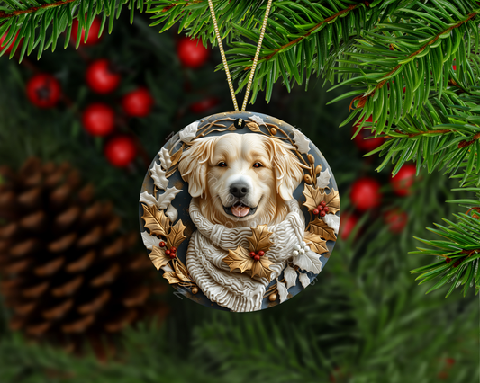 Golden Retriever in Cozy Scarf Christmas Ornament