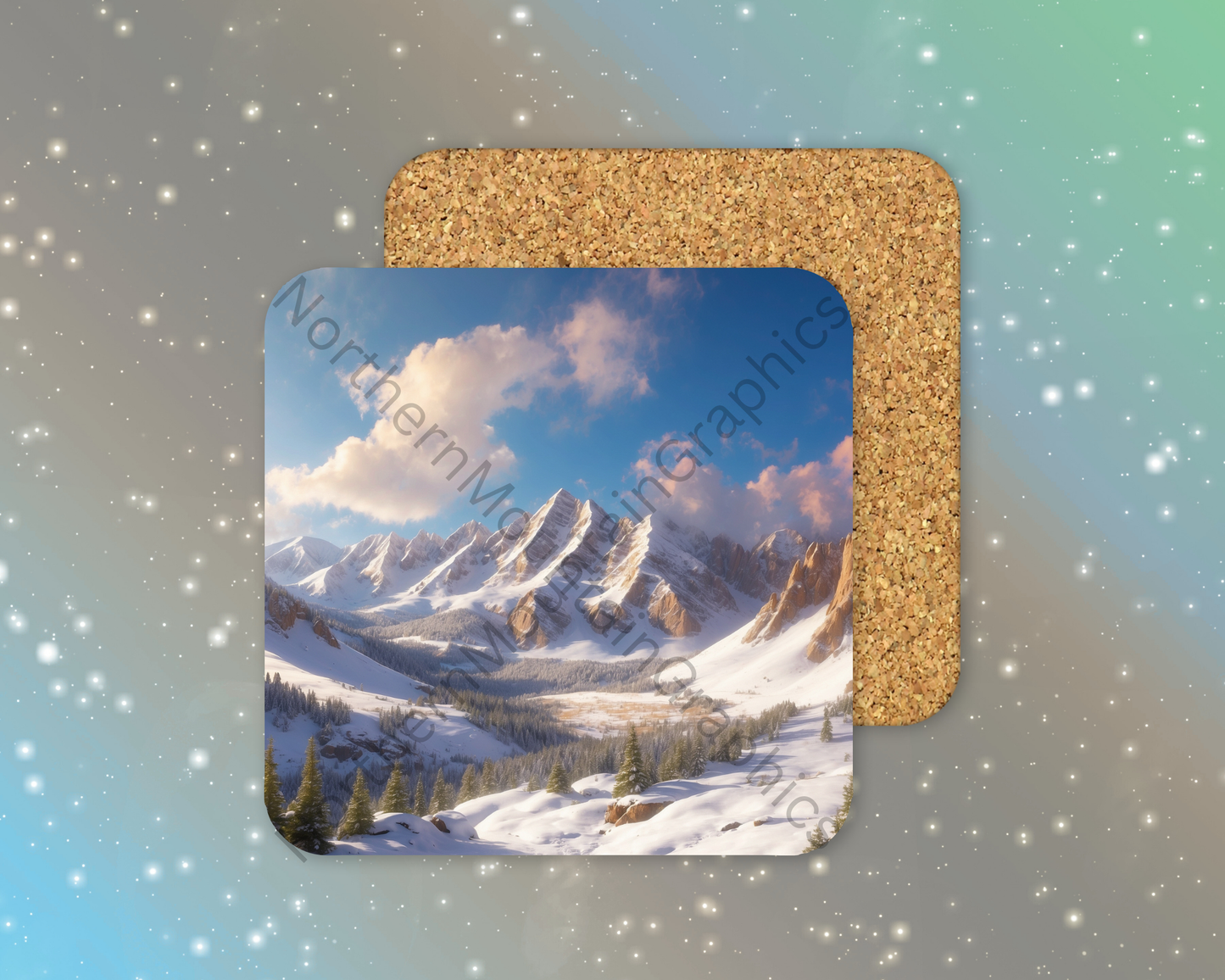 Golden Sunrise on Snowy Peaks Winter Square Coaster