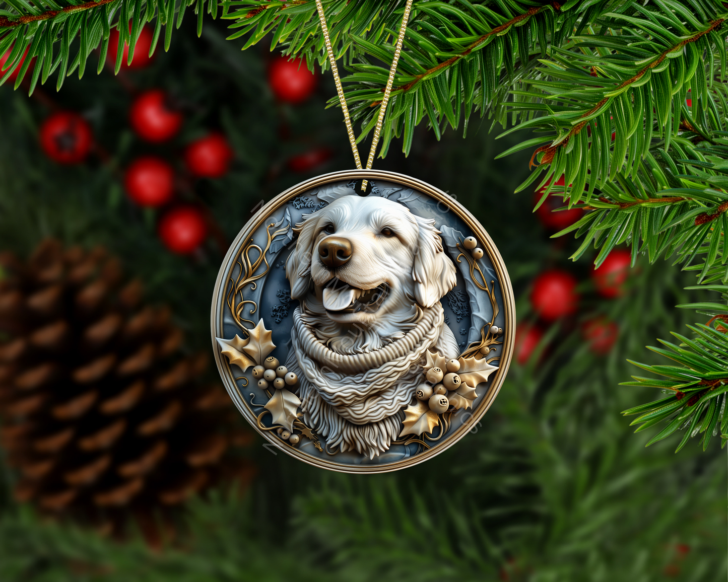 Happy Golden Retriever Christmas Ornament