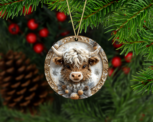 Highland Cow Winter Christmas Ornament