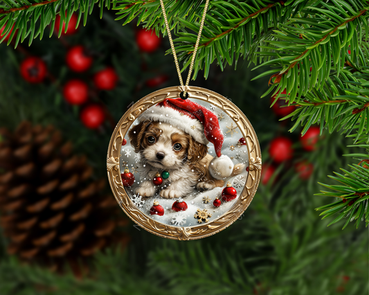 Christmas Puppy in Santa Hat Christmas Ornament