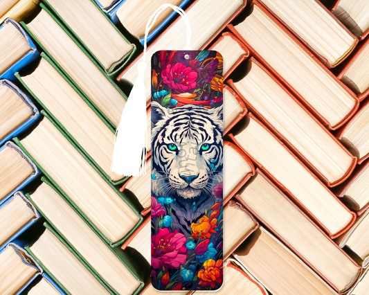 White Tiger With Flowers Bookmark