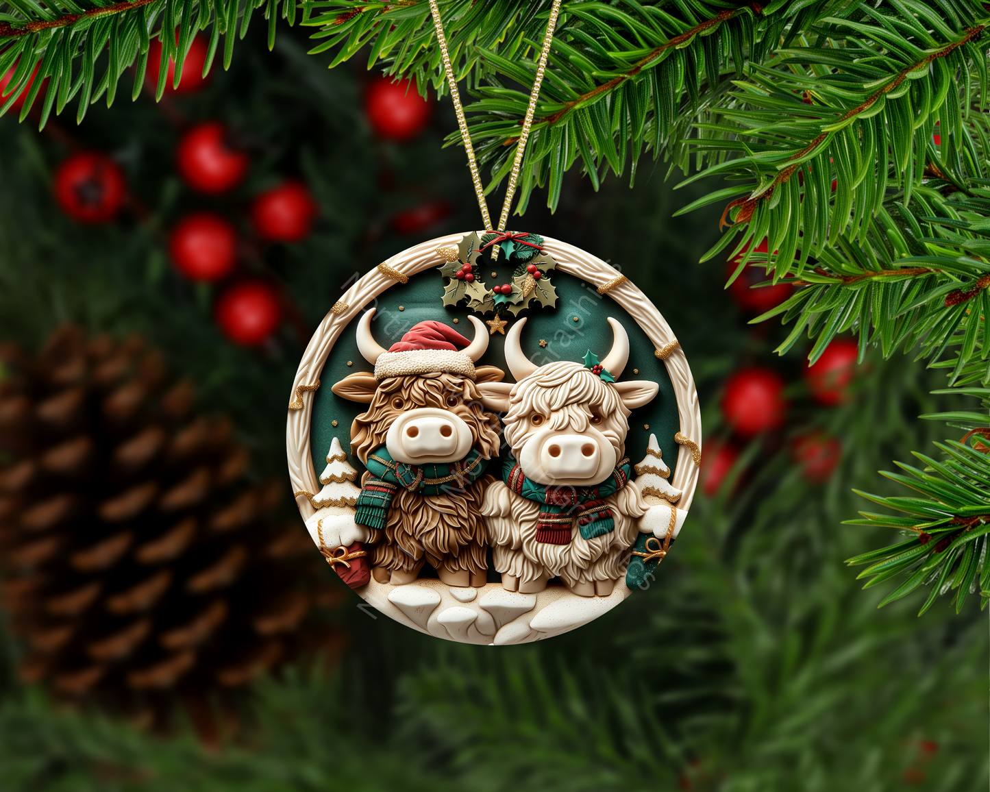 Highland Cow Couple Christmas Christmas Ornament