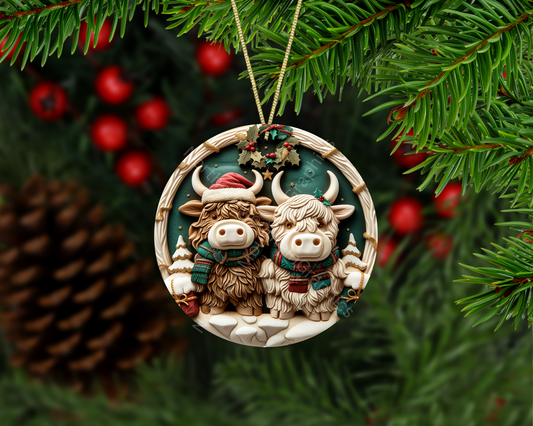 Highland Cow Couple Christmas Christmas Ornament