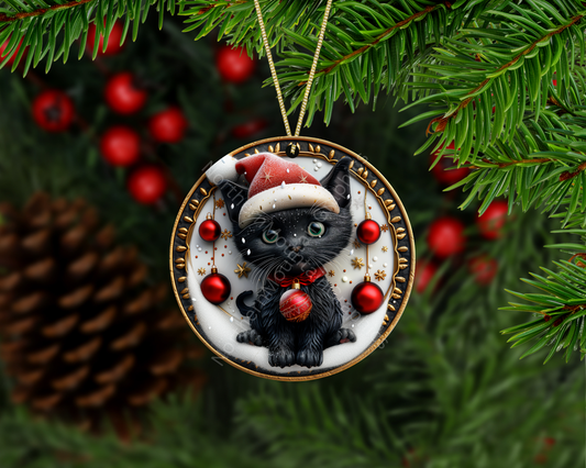 Black Christmas Kitten Christmas Ornament
