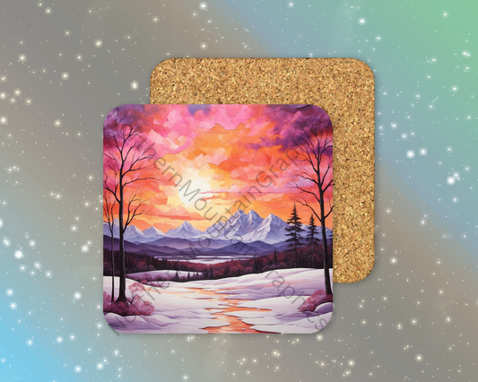 Crimson Winter Sunrise Winter Square Coaster