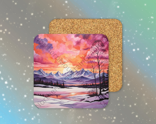 Crimson Winter Dawn Winter Square Coaster