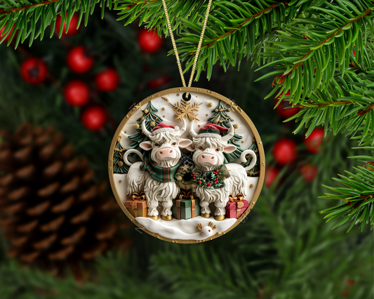 White Highland Cow Christmas Ornament