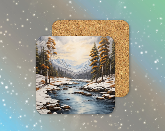 Alpine River & Pines Winter Square Coaster
