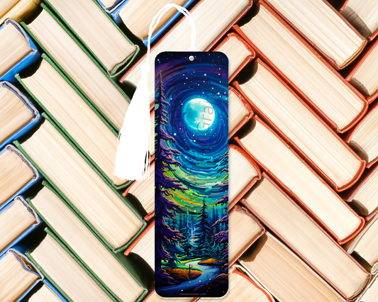 Vibrant Moonlit Forest Bookmark
