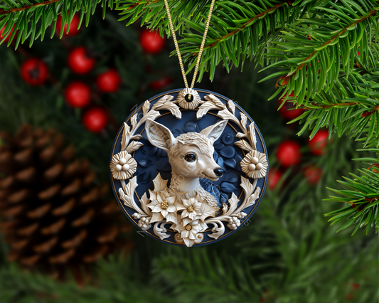 Elegant Winter Deer Christmas Ornament
