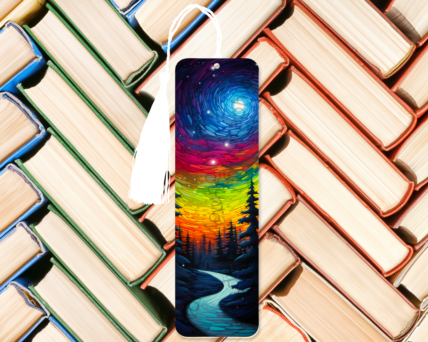 Rainbow Night Forest Path Bookmark