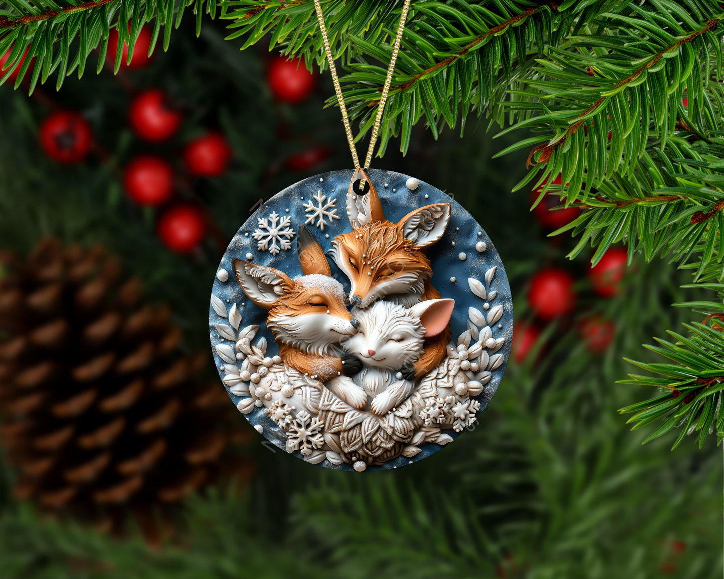 Cozy Fox Family Christmas Ornament