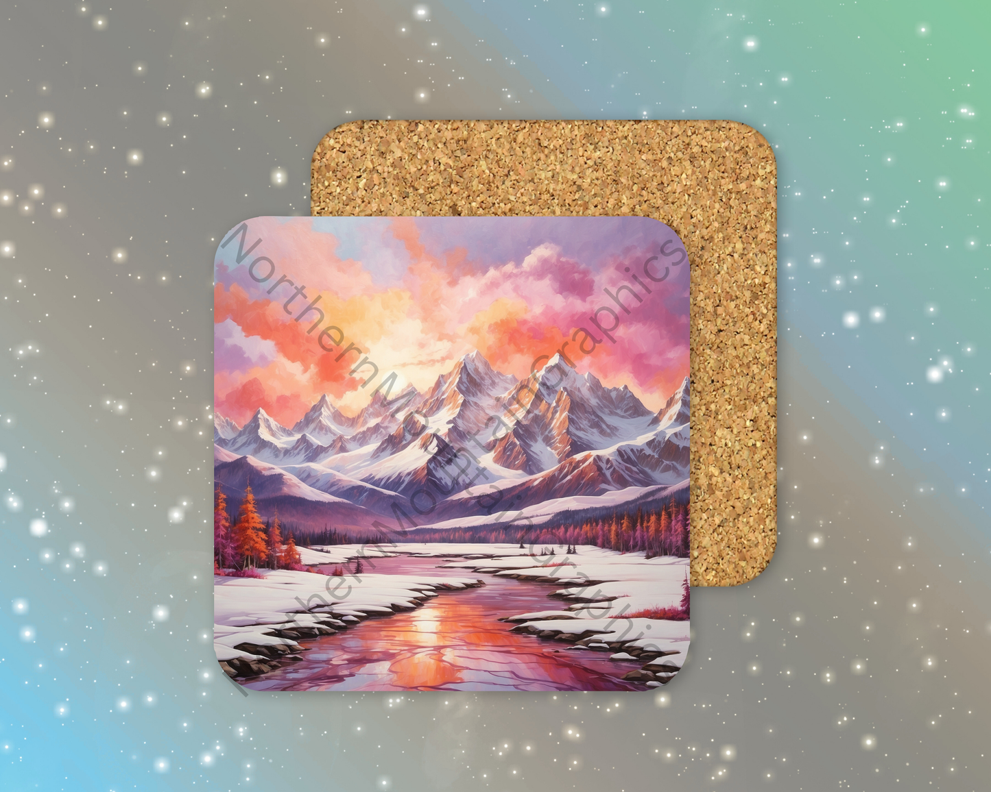 Crimson Peaks Sunrise Winter Square Coaster