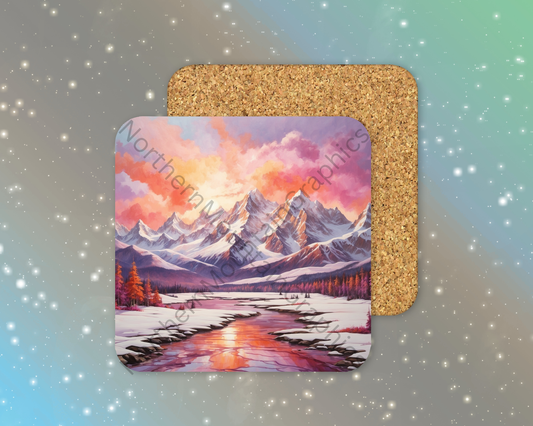 Crimson Peaks Sunrise Winter Square Coaster