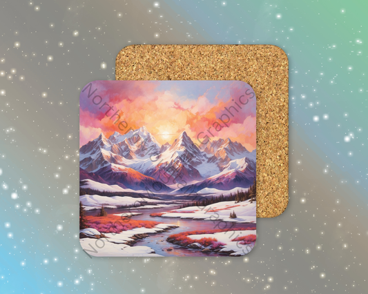 Aurora Peaks Winter Square Coaster