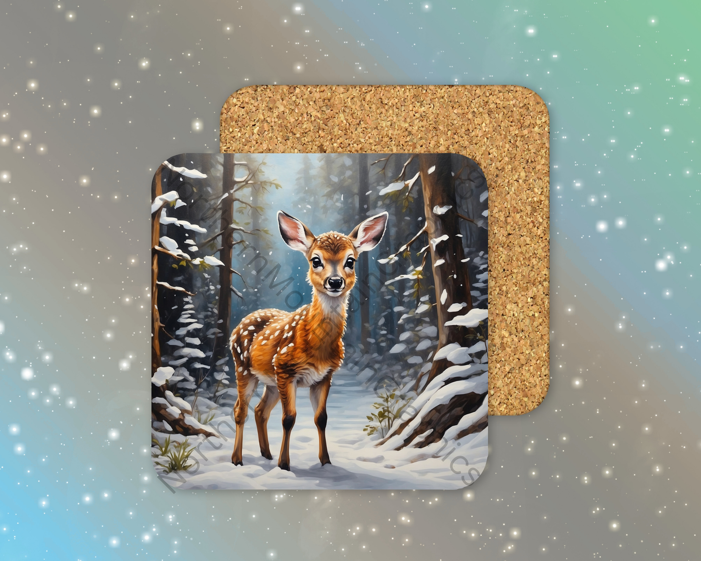 Winter Forest Fawn Winter Square Coaster