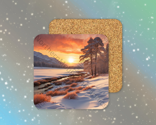 Golden Winter Dawn Winter Square Coaster