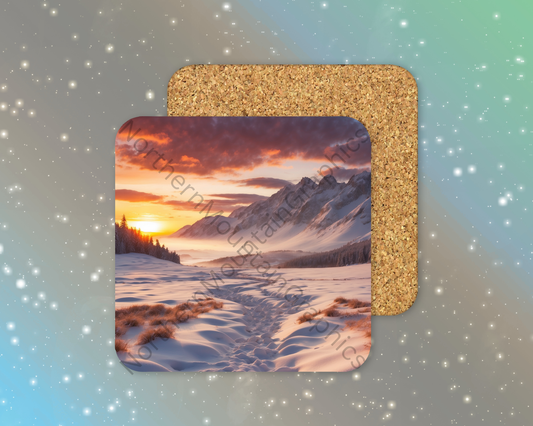 Crimson Dawn Over Silent Peaks Winter Square Coaster