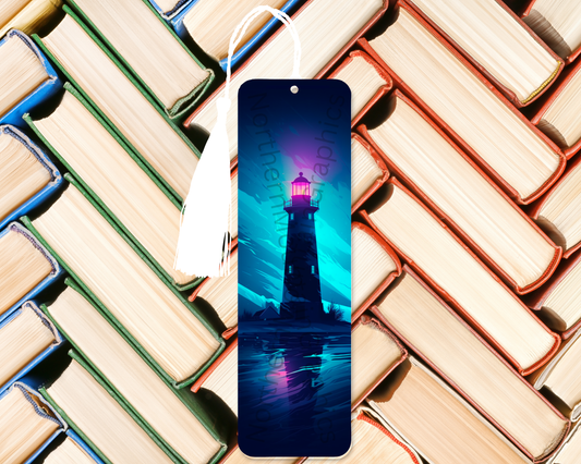 Neon Lighthouse Reflection Bookmark