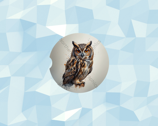 Artful Owl Portrait Car Coaster