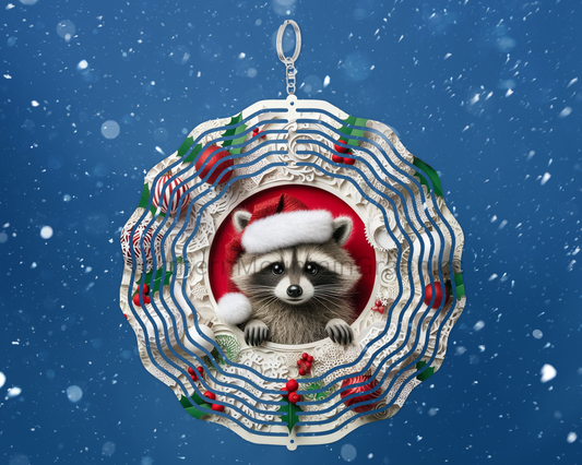 Holiday Raccoon Peek Wind Spinner