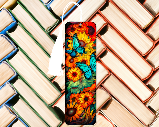 Blue Butterflies & Sunflowers Bookmark