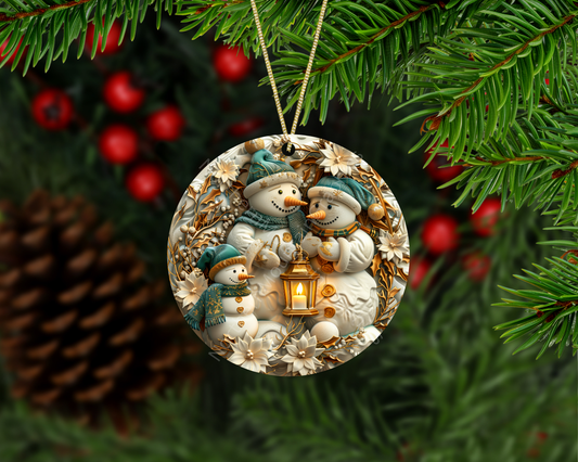 Snowman Family with Lantern Christmas Ornament