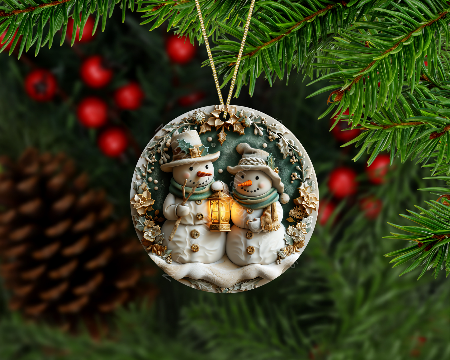 Snowman Couple Lantern Christmas Ornament
