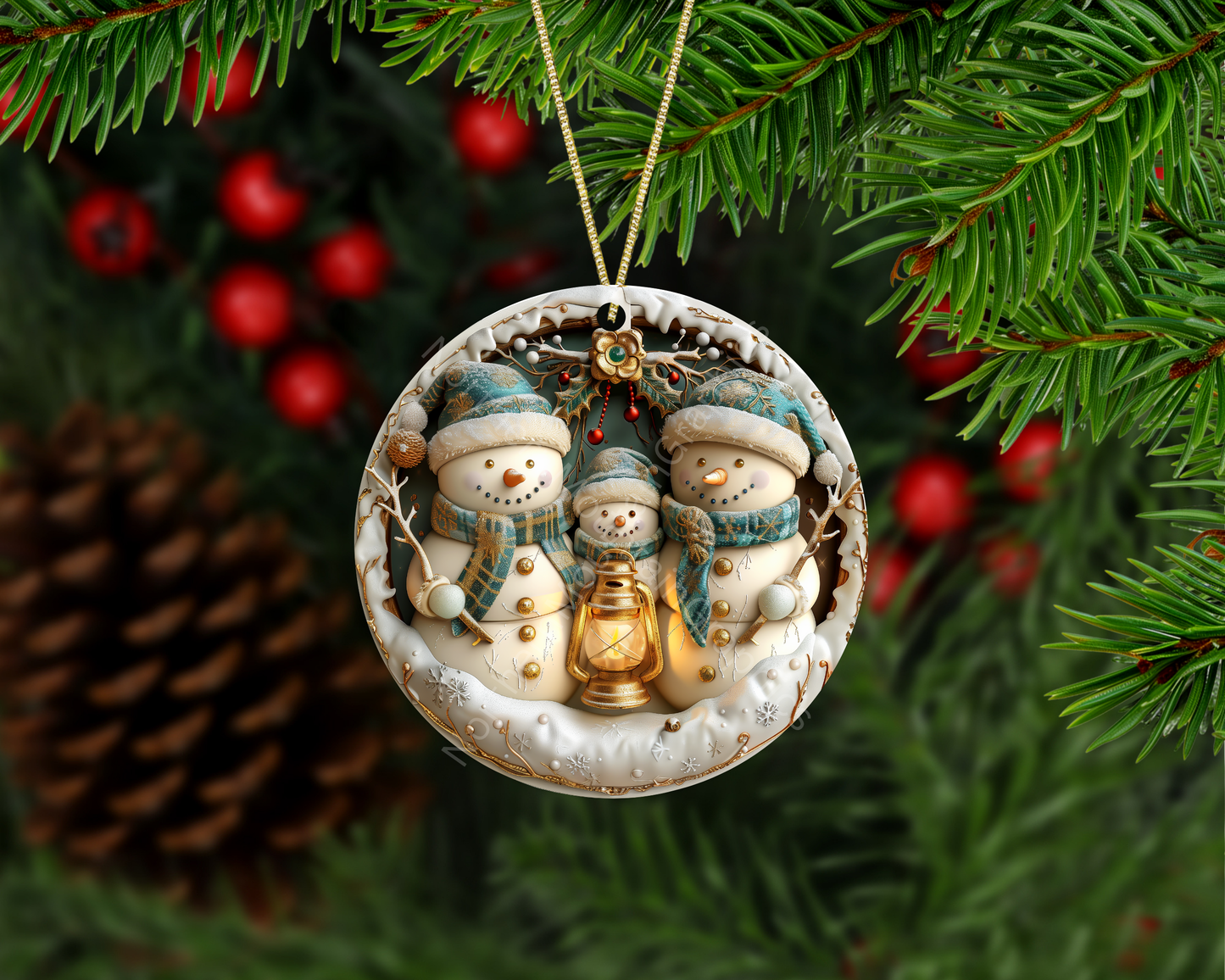 Snowman Family Lantern Christmas Ornament