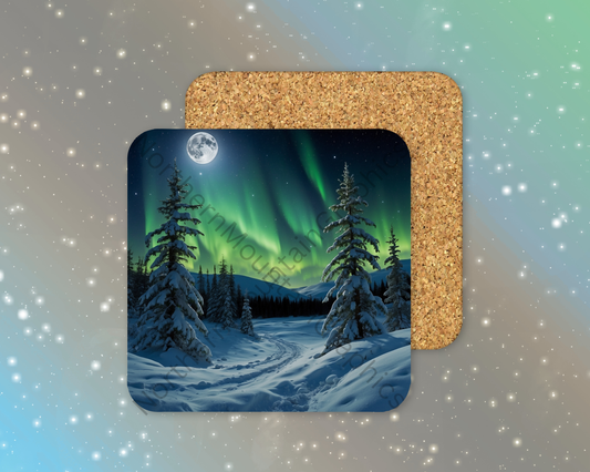 Moonlit Aurora Trail Winter Square Coaster