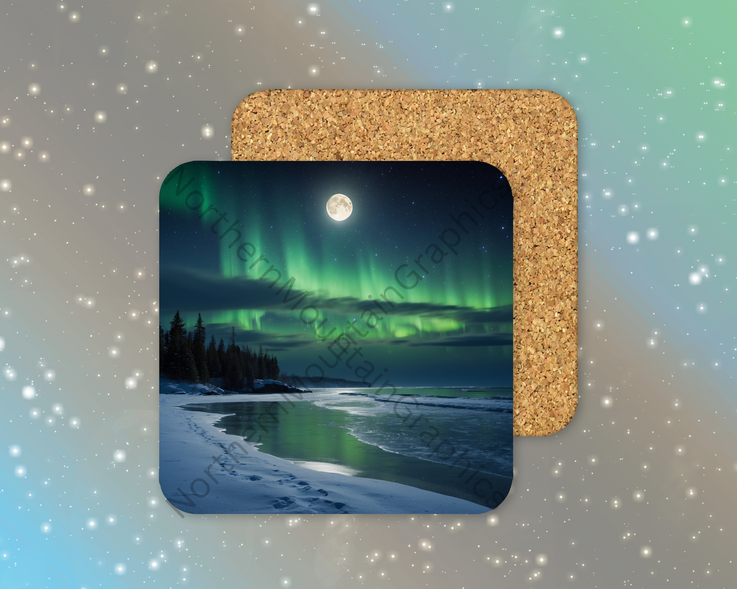 Moonlit Tides of the North Winter Square Coaster