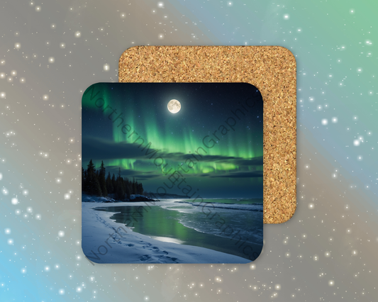 Moonlit Tides of the North Winter Square Coaster