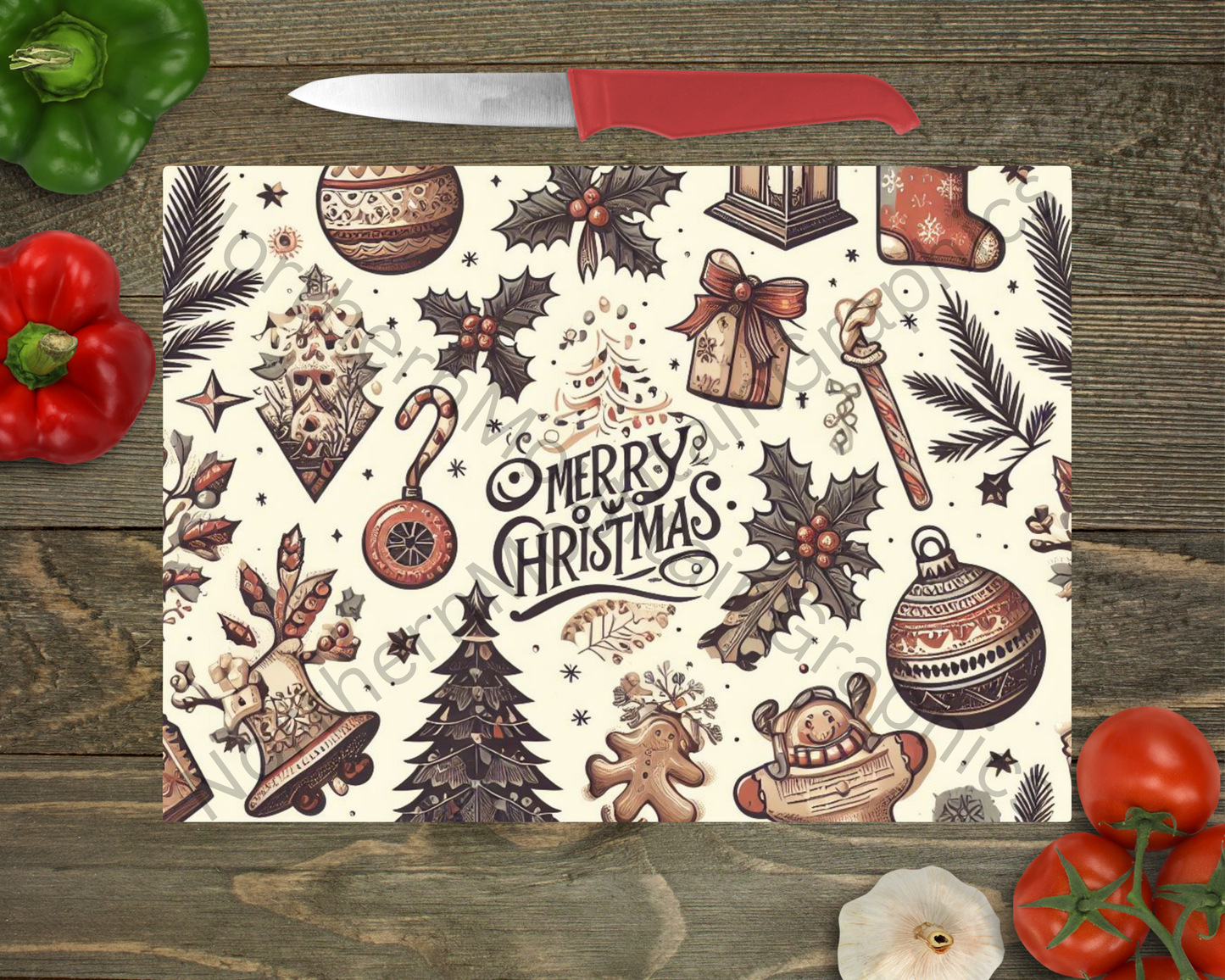 Glass Cutting Board Christmas