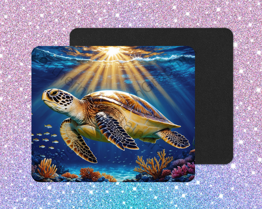 Golden Reef Sea Turtle Swimmer Mouse Pad
