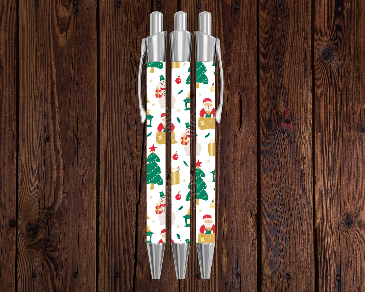 Santa & Snowman (White Background) Christmas Pen