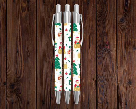 Santa & Snowman (White Background) Christmas Pen