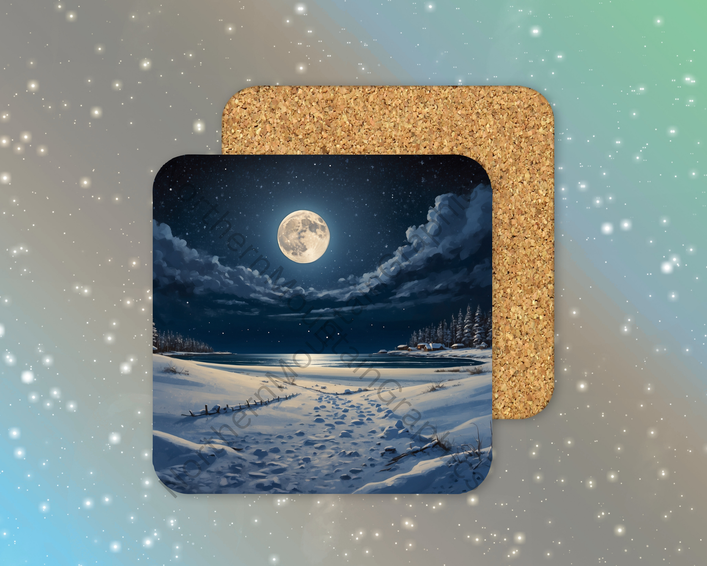 Footprints in Moonlight Winter Square Coaster