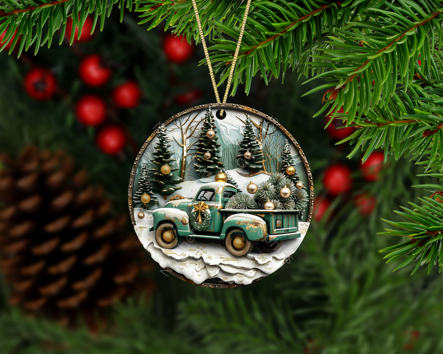 Vintage Christmas Truck With Trees Christmas Ornament