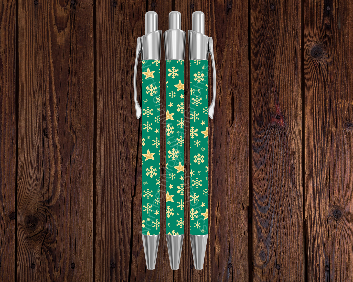 Stars & Snowflakes (Green) Christmas Pen