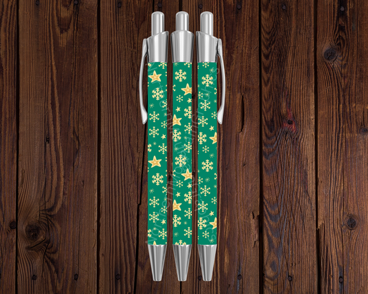 Stars & Snowflakes (Green) Christmas Pen