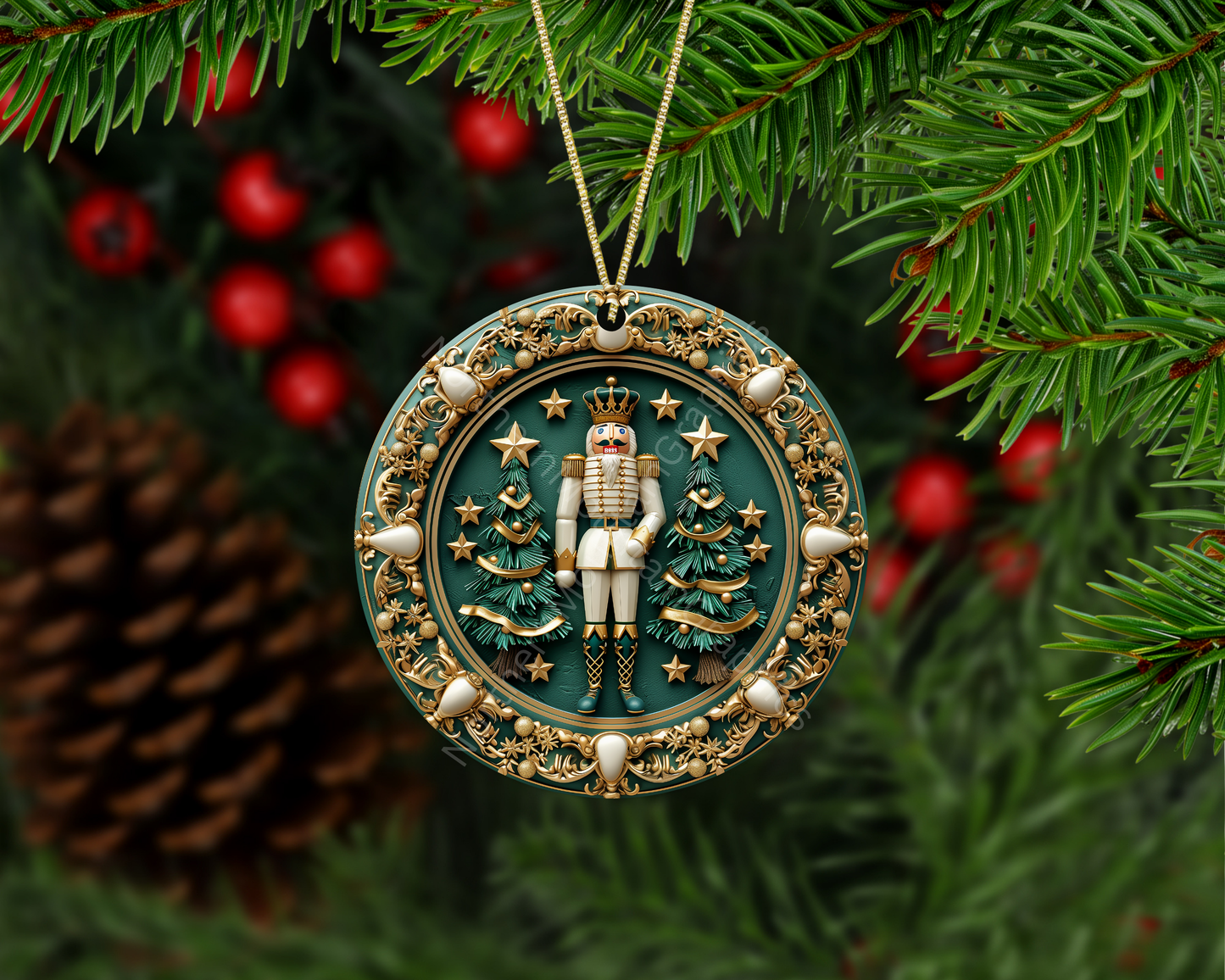 Regal Nutcracker With Christmas Trees Christmas Ornament