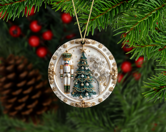 Elegant Nutcracker and Christmas Tree Christmas Ornament