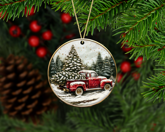 Vintage Red Christmas Truck Christmas Ornament