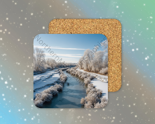 River of Winter Silence Winter Square Coaster