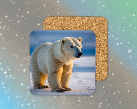 Monarch of the Frozen Realm Polar Bear Winter Square Coaster